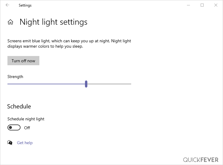 night light windows 10 setting page