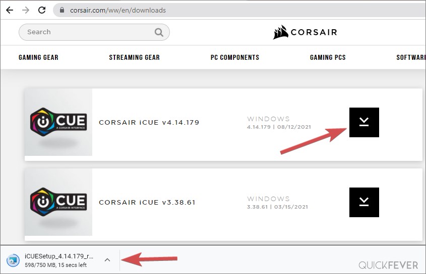 corsair link download failed no file