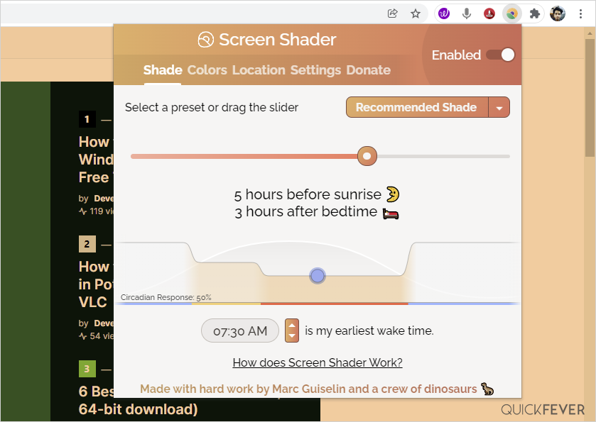 Screen shader Google Chrome ext screenshot