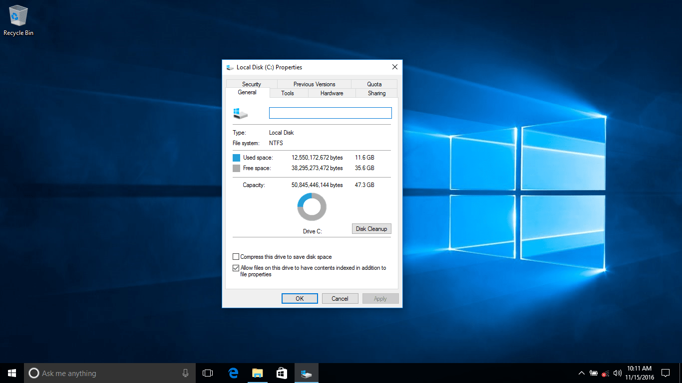 windows 10 install size