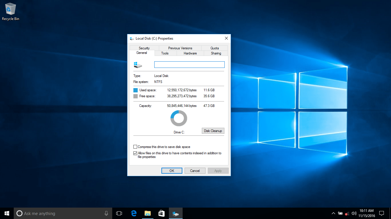 how much room does windows 10 take