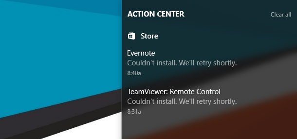 windows 10 store app not working notification