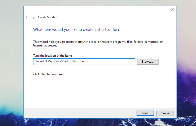 slide to shutdown, windows 10