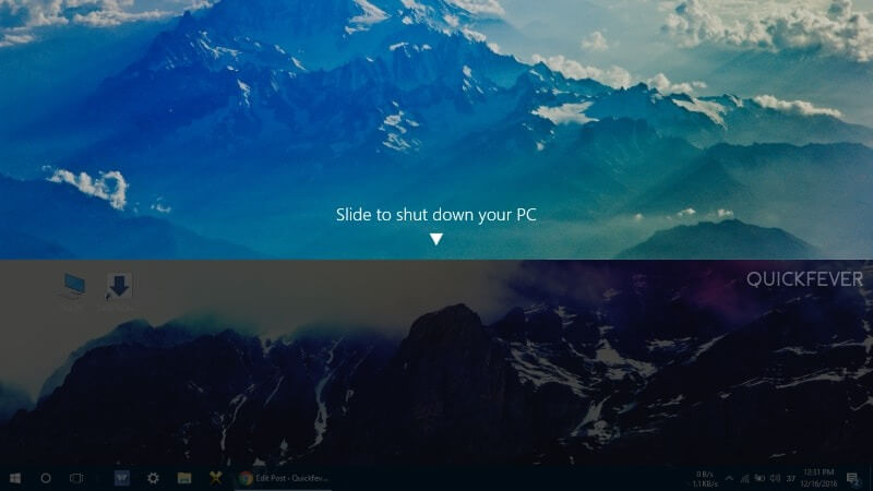 slide to shutdown, windows 10