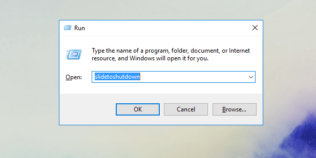 slide to shutdown, windows 10