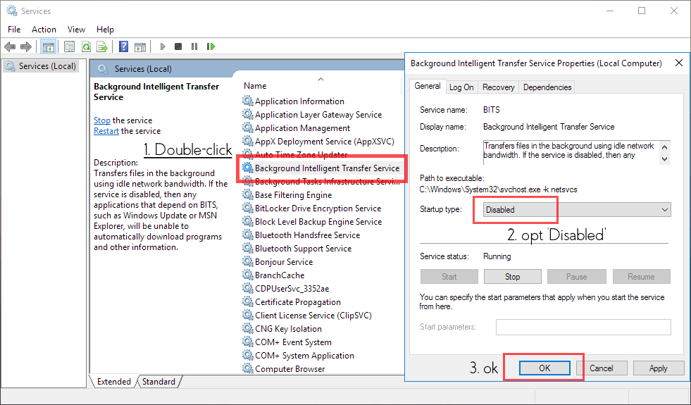 Background intelligent transfer service using bandwidth