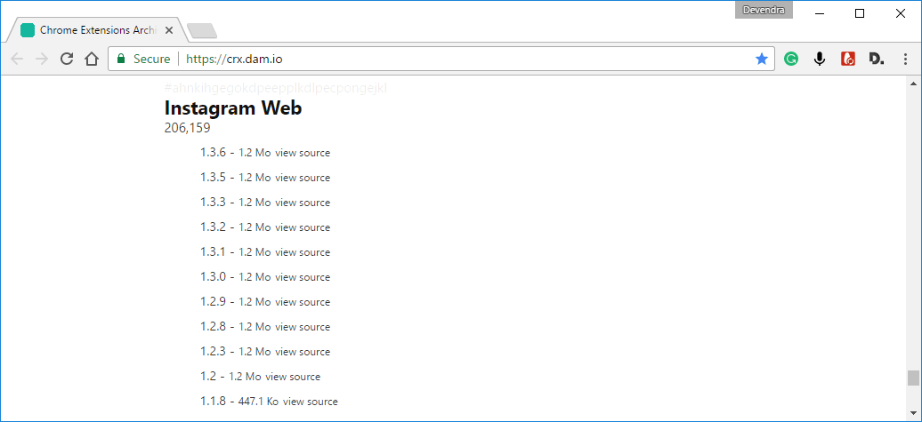 Download old version of Chrome extension