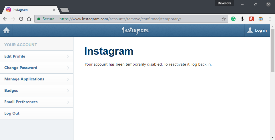 disable instagram account