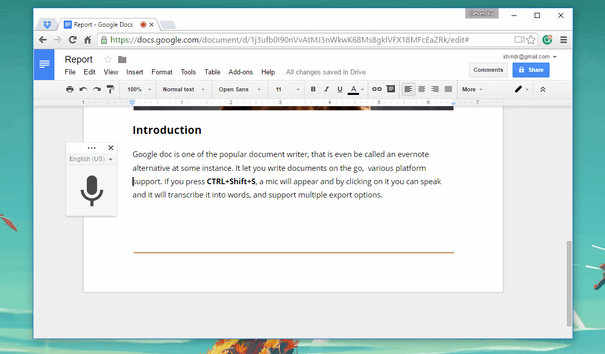 google docs speech to text