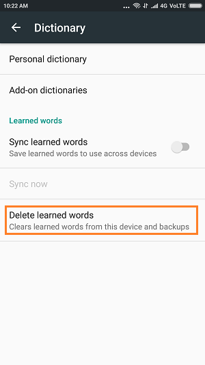 How to clear android keyboard history and predictive text