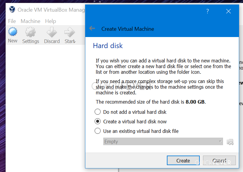 Virtualbox selecting hard disk space for pop os