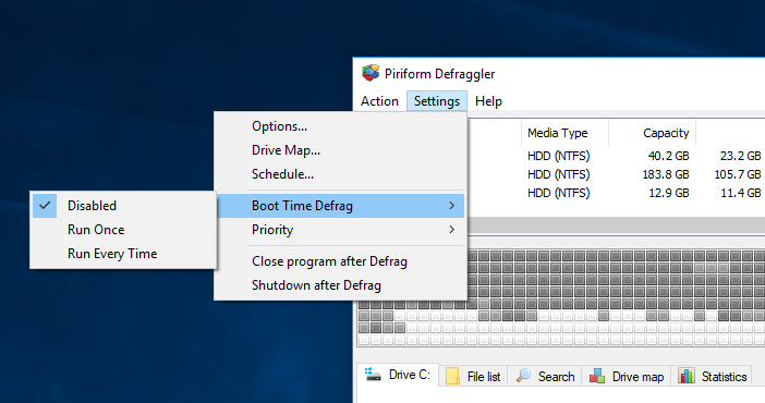 Defraggler - boot time scan
