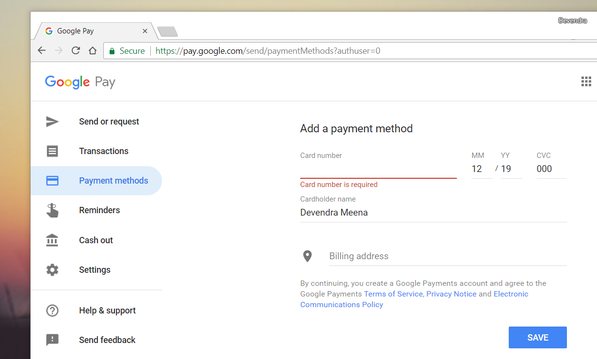 adding payment option in google pay