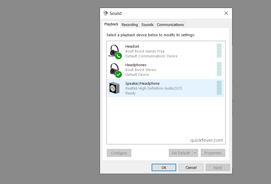 set playback device in windows