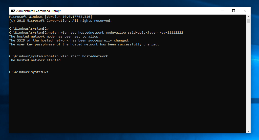Command prompt creating hotspot