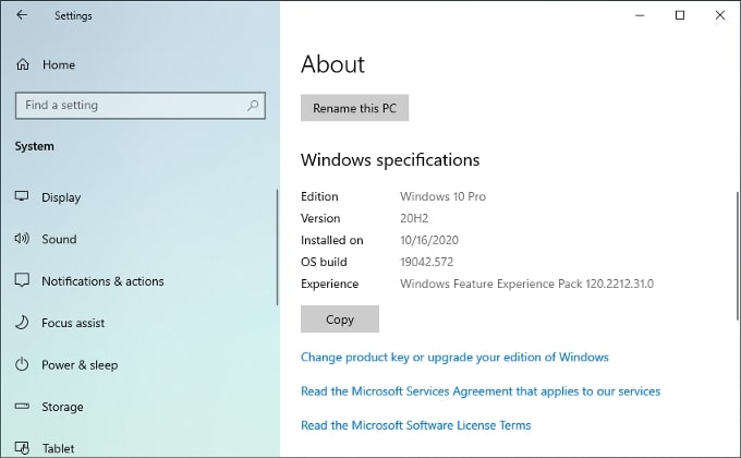 Windows 10 system and Windows specifications.