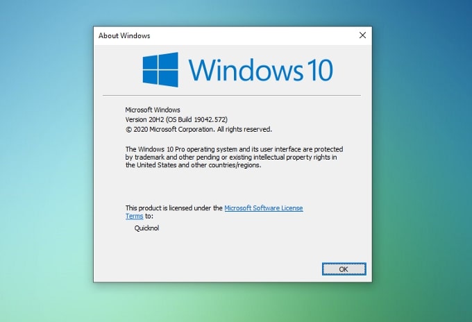 Windows 10 system information.