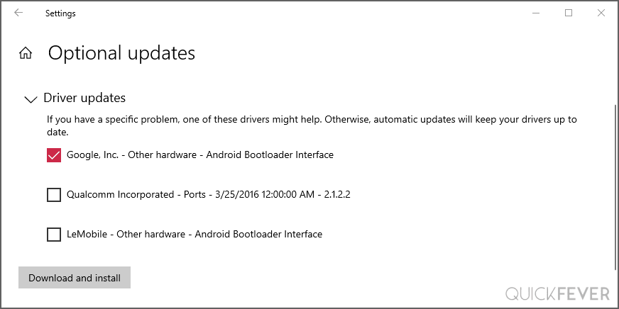 android adb interface windows 10