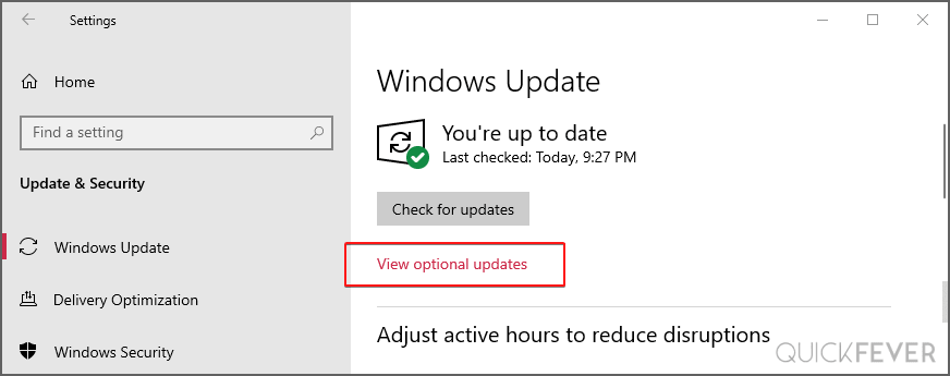 View optional updates in Windows 10 