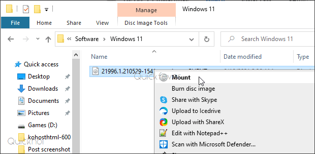 no mount option windows 10