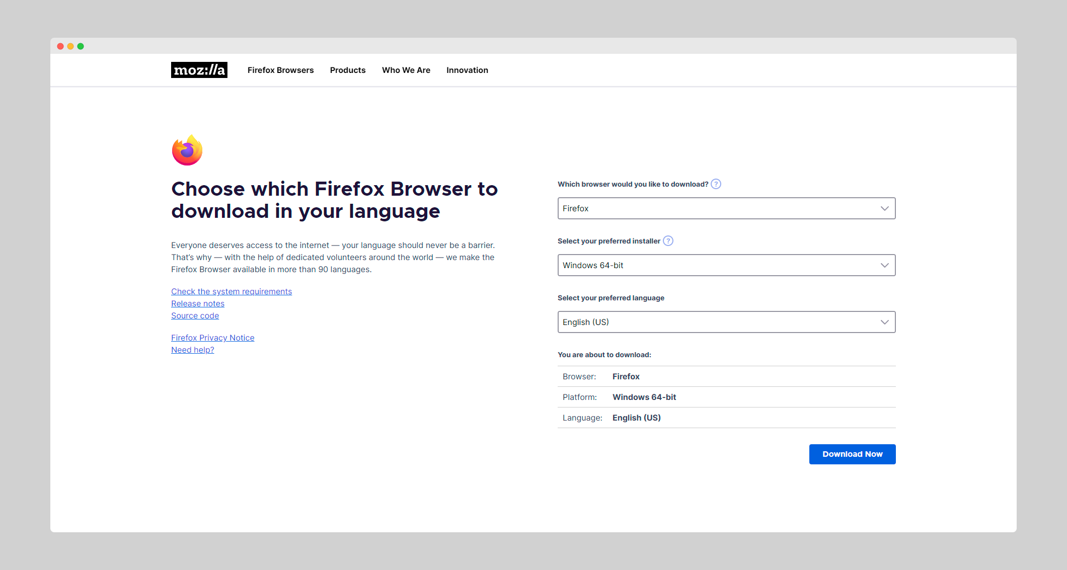 Mozilla Firefox update tracker and offline download link